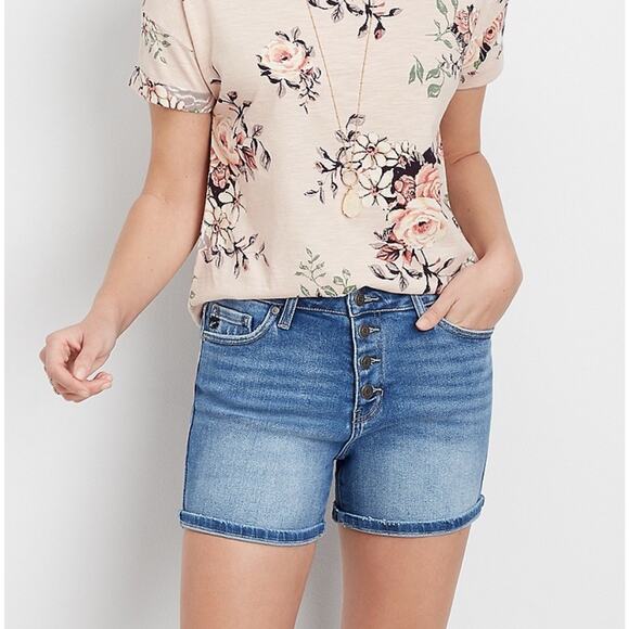 Kancan High Rise Button Fly 4” Inseam Shorts Denim Medium Wash Stretch - Picture 1 of 6